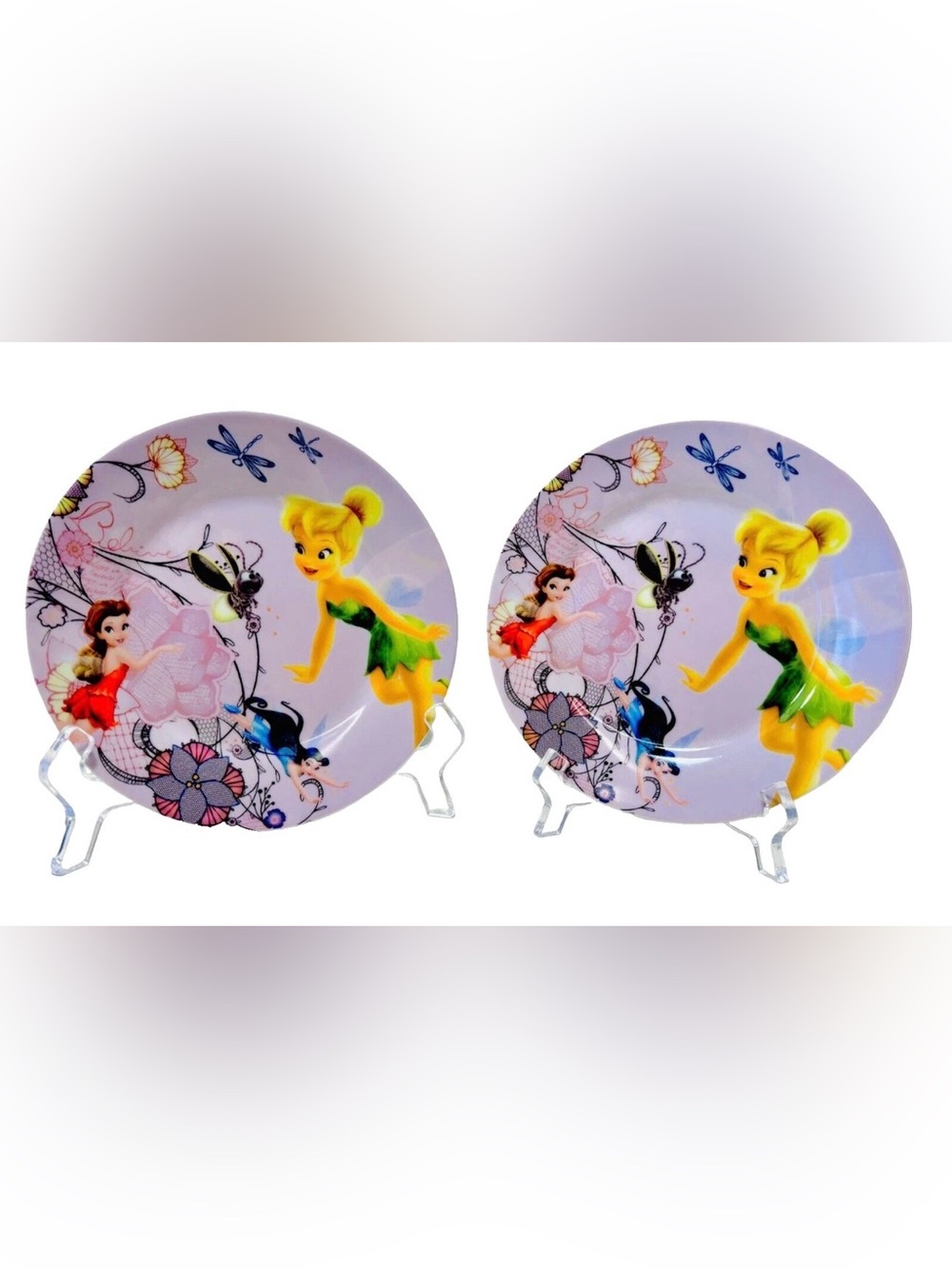 Disney Fairies Tinkerbell Silvermist & Rosetta Lunch Dessert Ceramic 2 Plates